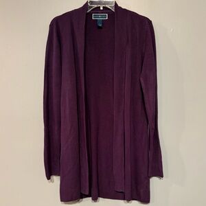 Karen Scott Deep Grape Purple Open Front Cardigan Size L Soft Comfy Flowy